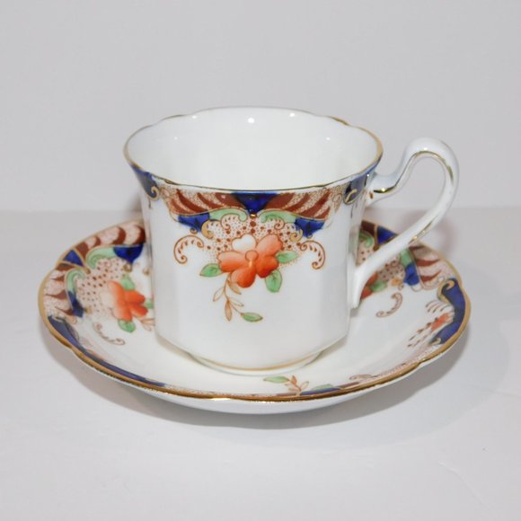 Vintage Heathcote Best Bone China England Blue Orange Floral Tea cup & Saucer - Picture 3 of 10